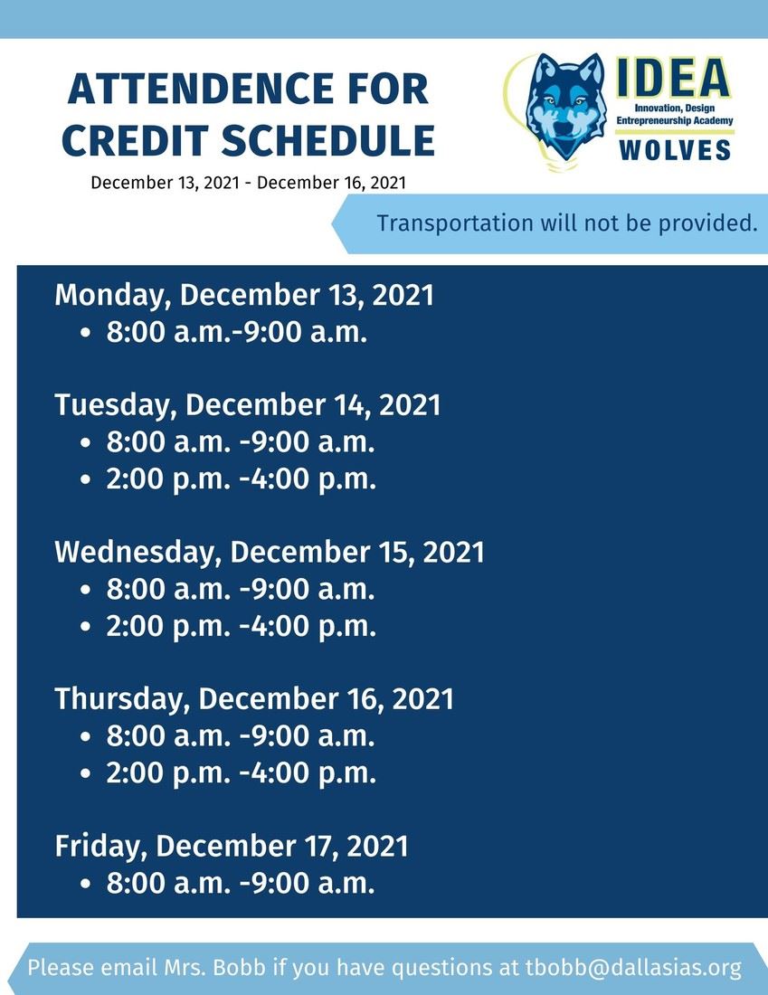  Attendance for Credit  Schedule